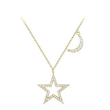 Precioso Collar Luna Estrella Swarovski Oro 14k Lam Estuche