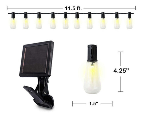 Tira De 10 Focos Led Con Panel Solar Decoracion Exterior