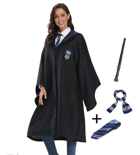 Disfraz Capa Potter 4 Casas Hogwarts Avenclaw Varita Mágica