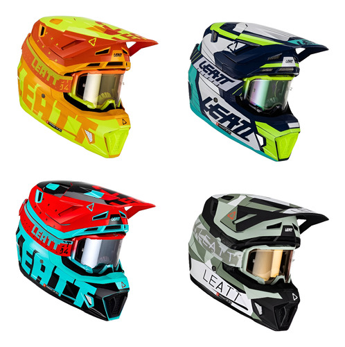 Capacete Leatt Moto 7.5 + Óculos Motocross Trilha Bike Cores