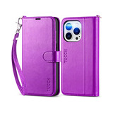 Funda Tipo Cartera Para iPhone 14 Pro Correa - Morado