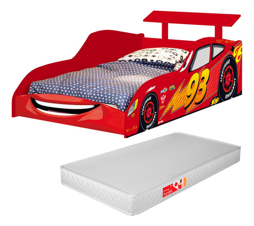 Cama Solteiro Infantil Mc Queen F1 Meninos Com Colchão 