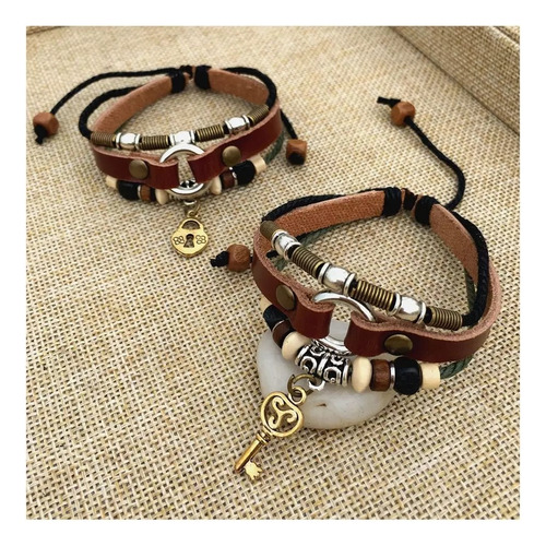 Conjunto Pulsera Pareja Cuero