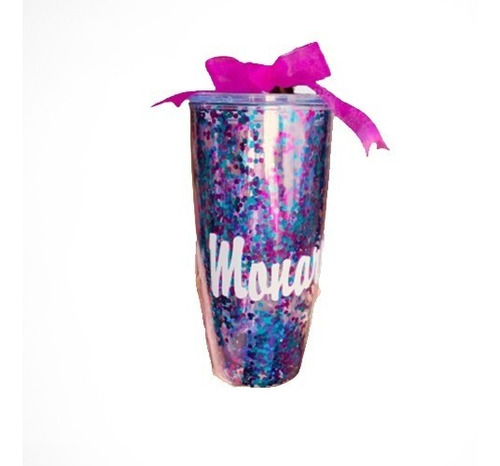 Vaso Gliter 800 Ml Personalizado Reusable Popote 