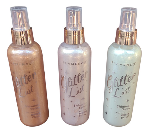 Pack 3 Spray Iluminador Glitter Bronce, Plata Y Rose