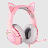 Audífonos Con Microfono Gamer Pink Onikuma Orejas De Gato