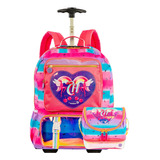 Kit Escolar Capricho Lantejoula Mochila De Rodas + Lancheira