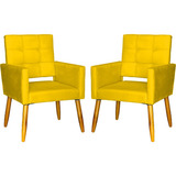 Kit 2 Cadeiras Manicure Escritório Poltronas Recepção Cores Cor Amarelo Desenho Do Tecido Suede Liso