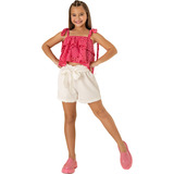 Conjunto Cropped Short Infantil Alfaiataria Blusa Babado