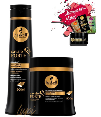 Kit Haskell Cavalo Forte Shampoo 500ml Máscara 500g + Brinde