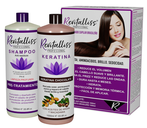 Keratina Brasileña Revitalliss De Chocolate + Shampoo 1000ml