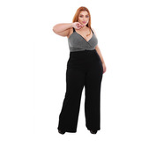 Macacão Longo Plus Size Pantalona Brilhoso Cós Alto Social