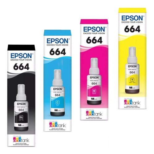 Kit 4 Pz Tinta Epson Original 664 L110 L120 L200 L210  L350