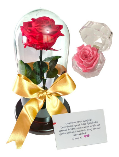  Regalo Aniversario Rosa Preservada/eterna + Mini Cofre Rosa
