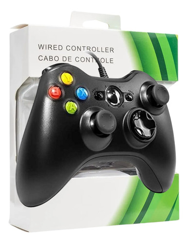 Controle Com Fio Compatível Com Xbox 360 Pretoergonomico