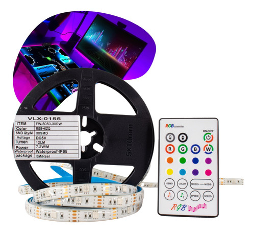 Fita Led Ultra Rgb Com Sensor Ritmitco 3 Metro Com Controle