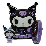 Audífonos Kuromi Hello Kitty Con Reloj Y Llavero Kuromi