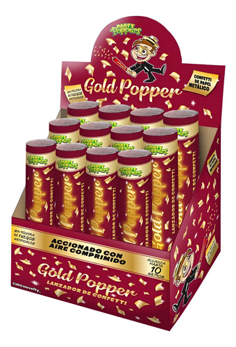12 Cañones Dispara Confetti Metalico Party Popper 20cm 10m