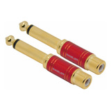 2 Adaptador Rca A Plug Mono Metalico Calidad Gold