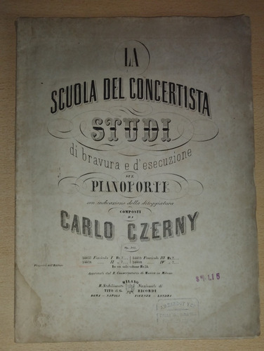 Partitura Scuola Del Concertista Piano Forte Carlo Czerny