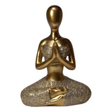 Estátua Posição Yoga Decoração Quarto Sala Rack Dourada