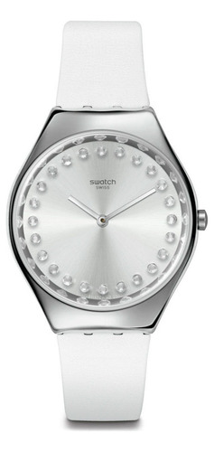 Reloj Swatch Skin Bright Blaze De Cuero Blanco Para Mujer