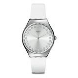 Reloj Swatch Skin Bright Blaze De Cuero Blanco Para Mujer