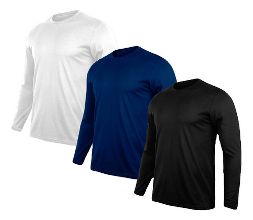 Kit 3 Camiseta Camisa Manga Longa Atacado Masculina  Dry Uv