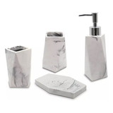 Set Baño 4pz Resina Simil Marmol Vaso Cepillo Jabonera Dispe