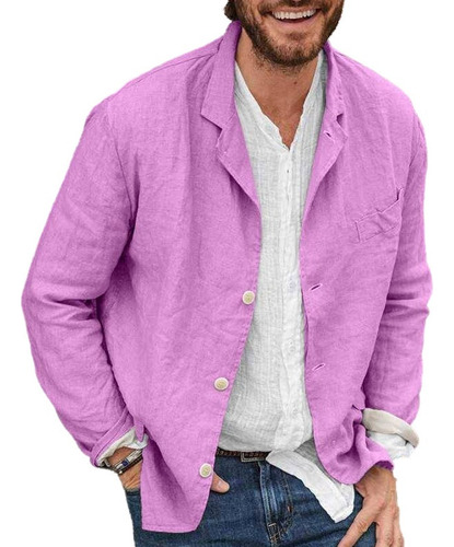 Blazer Trajes Tops Hombre Solapa Lino Algodón