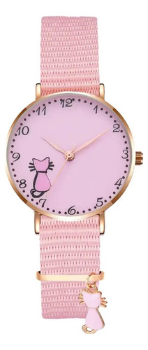 Reloj Para Dama Mujer Niña Moda Kawaii Rosa Nylon R069