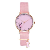 Reloj Para Dama Mujer Niña Moda Kawaii Rosa Nylon R069