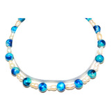 Collar Perla Cultivada Blanca Doble U Jade Azul