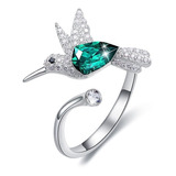 De Plata ! Anillo De Colibri Ajustable Swarovski Regalo Amor