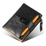 Mens Wallet Short With Zipper, Money Clip, With Rfid Blocking, Vintage Wax Leather Men's Leather Wallet