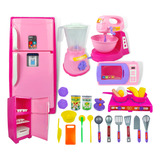 Kit Cozinha Infantil Completa C Geladeira Comidinhas 5 Itens