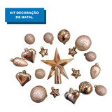 Kit De Decoração Árvore De Natal Corações Bolas E Estrelas Cor Dourado