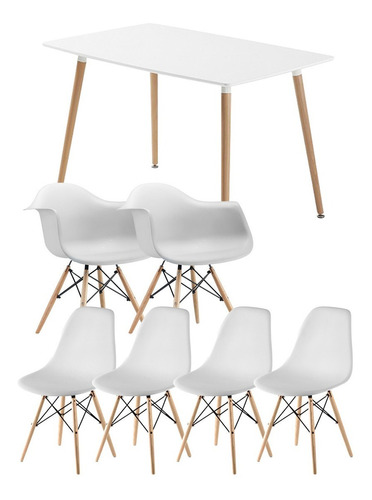 Juego Comedor Linea Eames Mesa 140x80 +4 Sillas + 2 Sillones