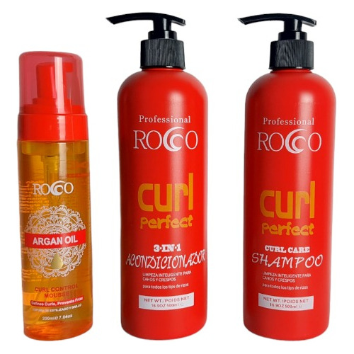  Shampoo + Acondicionador + Espuma Control De Rizos Rocco 
