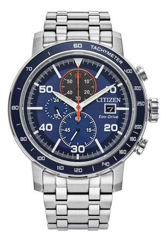 Reloj Hombre Citizen Crono Ca0850-59l Eco Drive Agente Of M Color De La Malla Acero Color Del Bisel Azul Color Del Fondo Azul