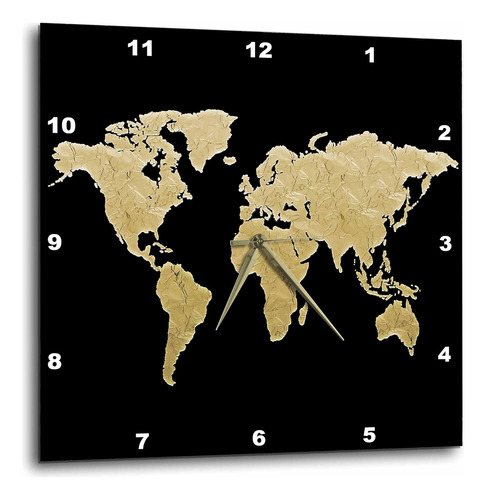 Reloj De Pared 3d Con Ilustración De Mapa Del Mundo En Oro R