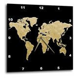Reloj De Pared 3d Con Ilustración De Mapa Del Mundo En Oro R