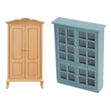2pcs 1/12 Dollhouse Wooden Modern Cabinet And Wardrobe For