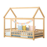 Cama Montessori Infantil Para Cama Individual + Puerta Color Natural Mallory