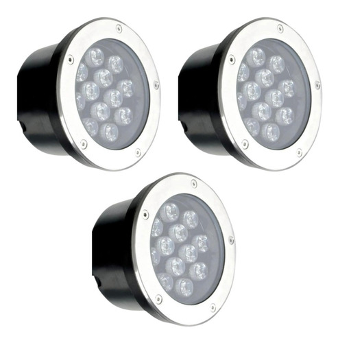  Kit 3 Spot Balizador Led Embutir Chão Piso Jardim Deck 18w 