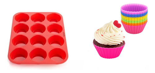 Set Molde Silicona Muffins X12 + 12 Individuales Horno Apto