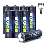 Mxpow Baterias Recargables Aa De 1.5 V 3400 Mwh, De Alta Cap