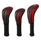 Juego De 3 Fundas Para Cabezas De Golf De Madera, Negro Rojo