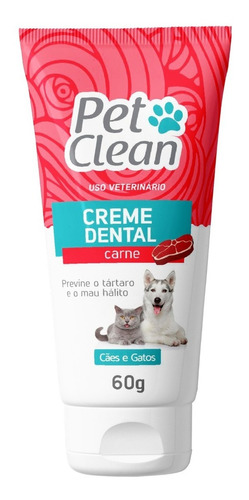 Pasta De Dente Cães E Gatos Creme Dental Pet Clean 60g Sabor Carne