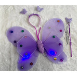 Asa De Borboleta Lilás Infantil Com Led Tiara Asa Varinha 